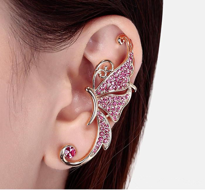 

Full of diamond earrings butterfly elf Ear Cuff No pierced ears clip hanging earring fashion jewelry cuffs