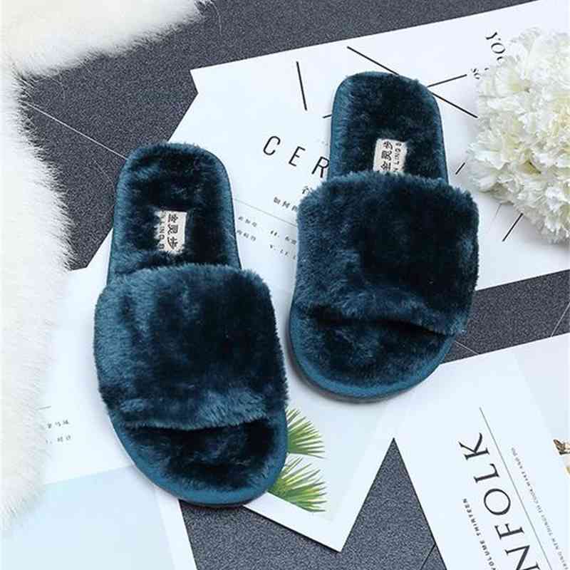 

Slippers sexy winter ladies slippers fashion designer shoes plush decorative round head non-slip warm cotton NYW6, Red