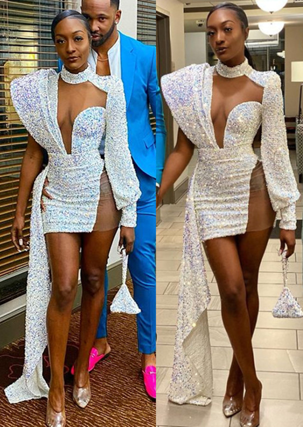 

2021 Plus Size Arabic Aso Ebi Stylish Short Sexy Prom Dresses High Neck Sequined Evening Formal Party Second Reception Gowns Dress ZJ204, Orange