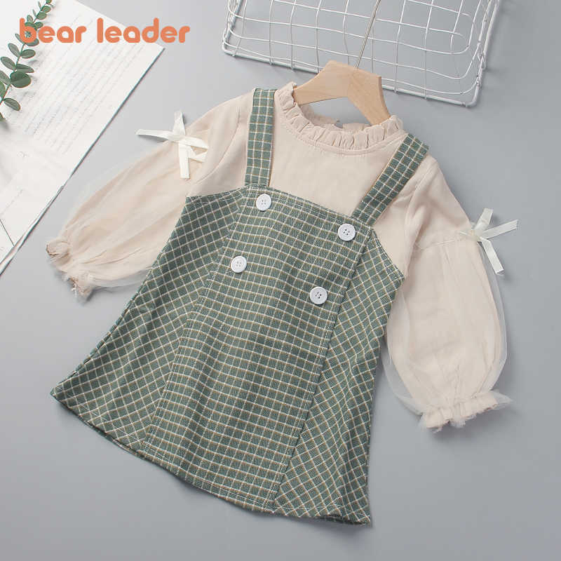 

Bear Leader Girls Autumn Princess Dresses Kids Plaid Suspenders Dress And Blouses Costumes Baby Elegant Vestidos Outfit 2-6Y 210708, Ah4451khaki