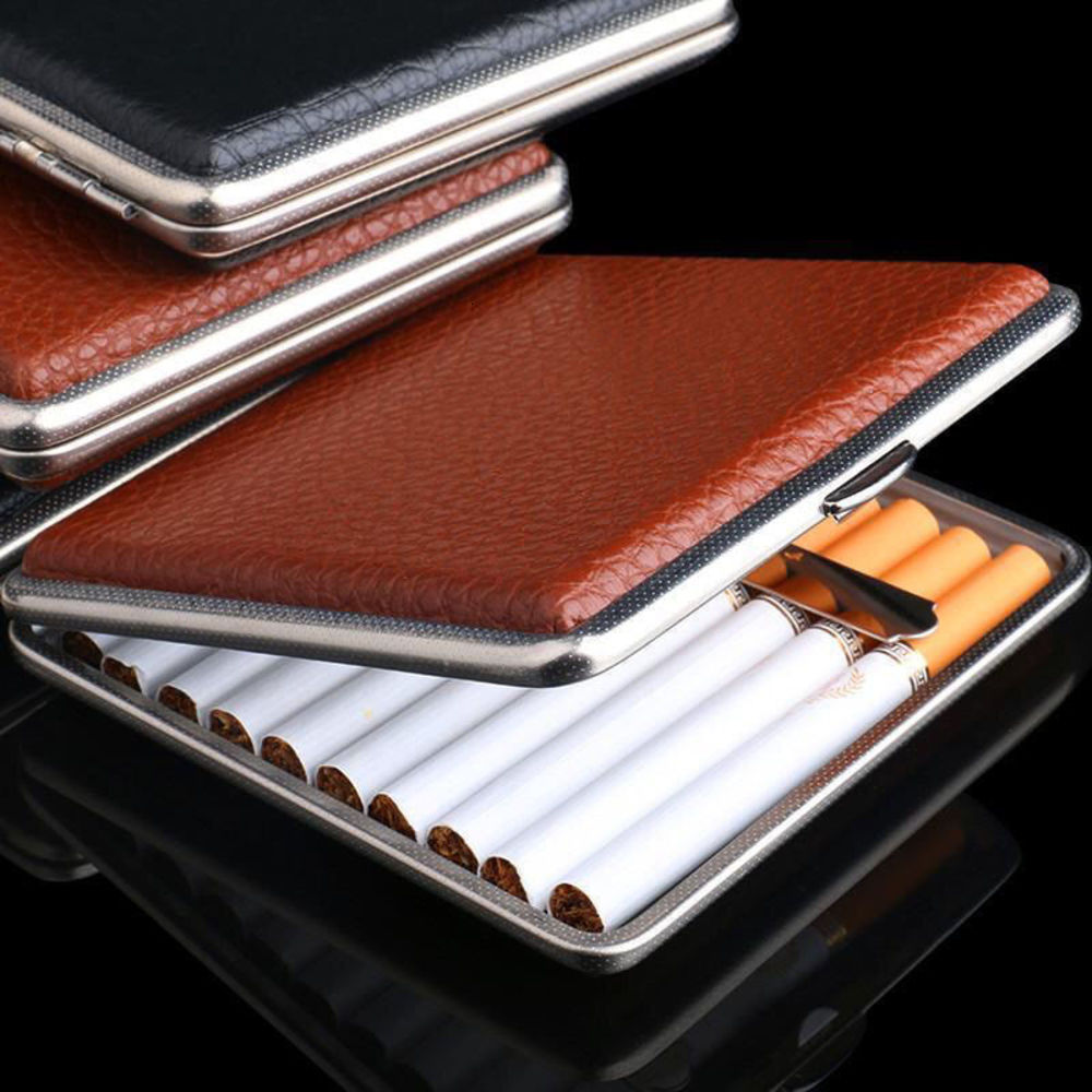 

Cigarette case Kubao leather 20 pack ultra thin metal simple portable box cigarette clip men's gift