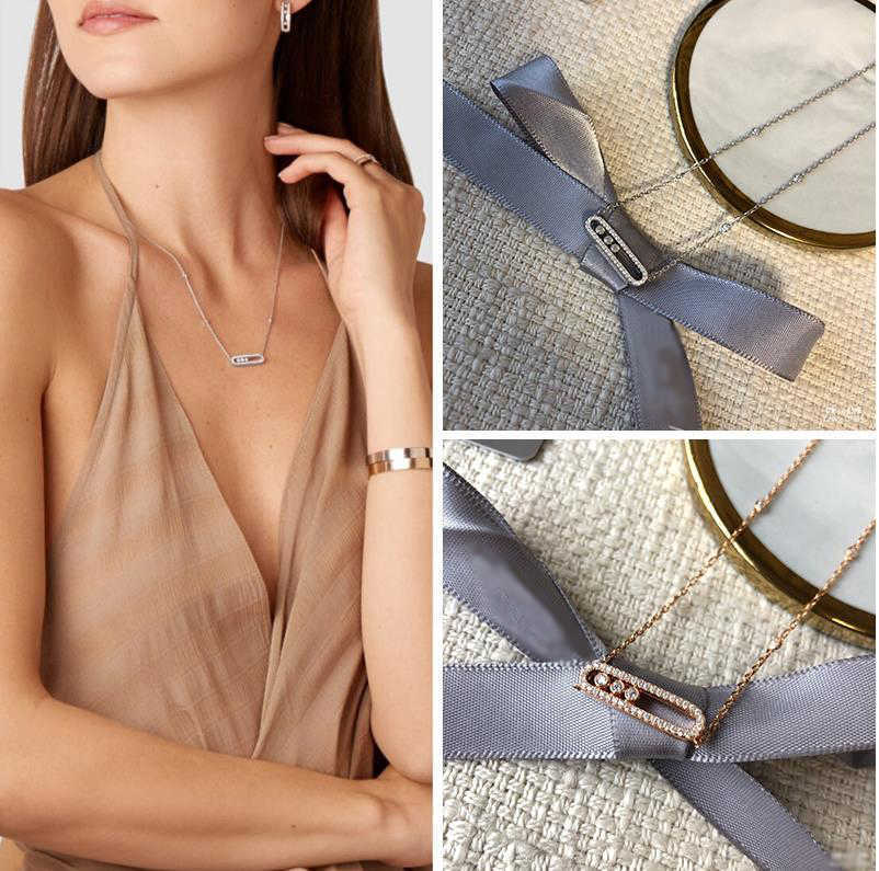 

925 Sterling Silver French Three Diamond Move Series Rose Gold Plated Fine Jewelry for Women Messika Necklace