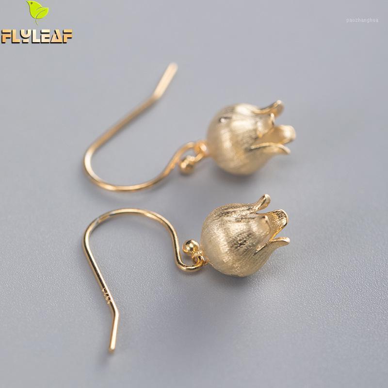 

Sterling Silver Gold Flower Bud Drop Earrings For Women Chinese Retro Style Handmade Fine Jewelry Flyleaf Dangle & Chandelier