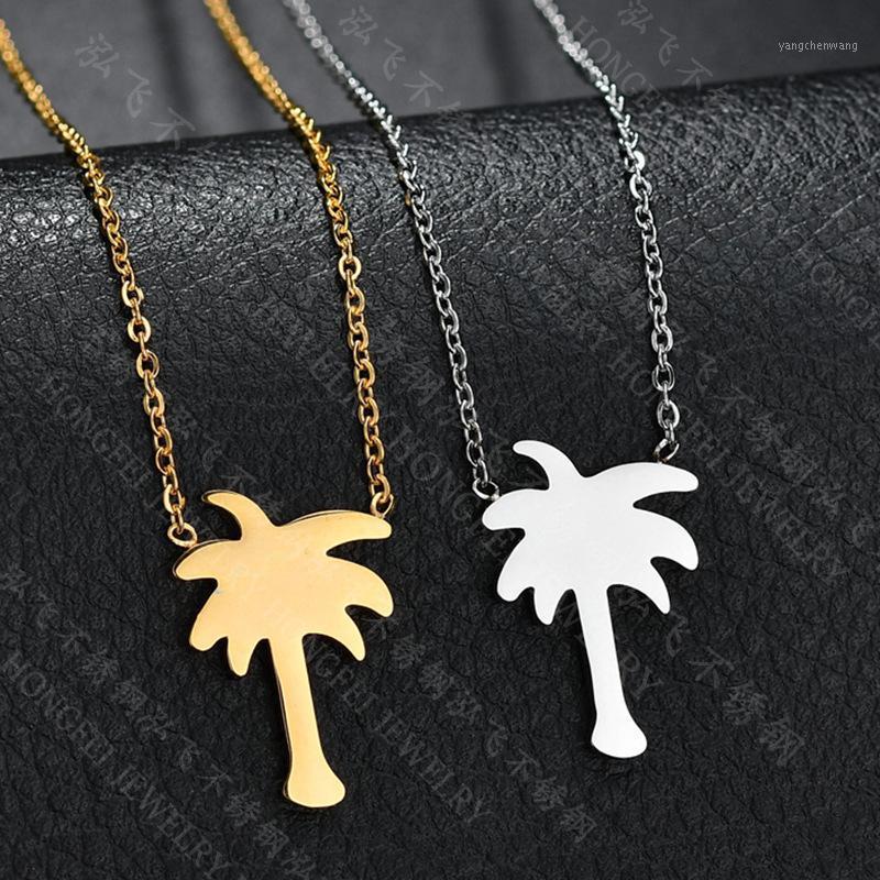 

Cute Plant Necklace For Women Kawaii Stainless Steel Coconut Tree Necklaces Pendants Chain Gold Jewelry Drop Collar Chains