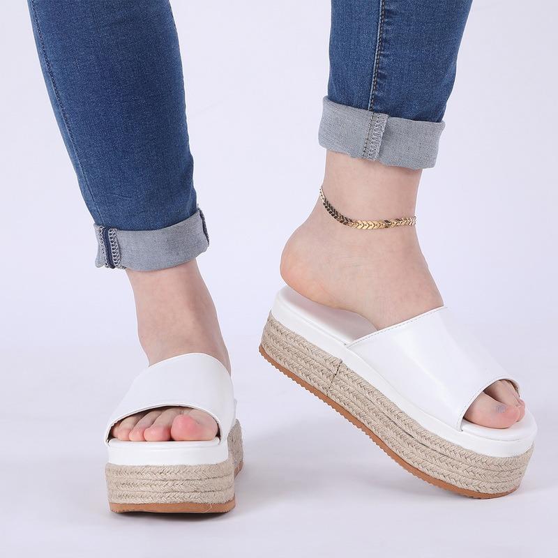 

Women PU Leather Platform Slippers 2021 Thick Bottom Sandals Ladies Summer Beach Slides Outdoors Fashion Open PeepToe Shoes, Color-2