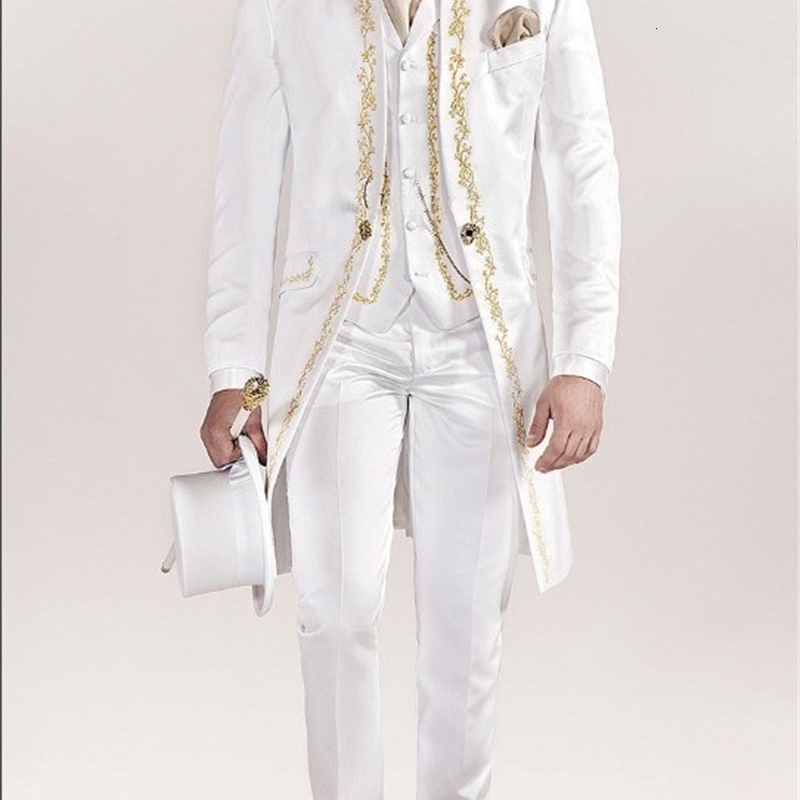 

Men's Suits & Blazers Custom Made Groomsmen Mandarin Lapel Groom Tuxedos White Men Embroidery Wedding/Prom/Dinner Man Blazer (Jack, Same picture