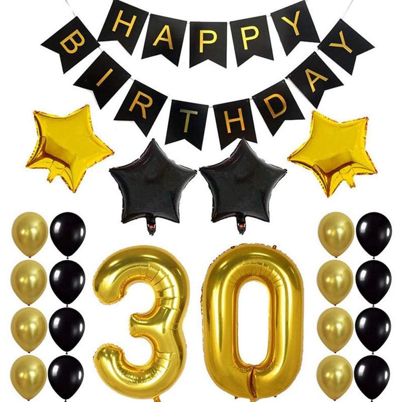 

Party Decoration 30Th Birthday Decor Gifts For Men & Women Happy Black Banner Balloons Perfect 30 Years Old Supplies