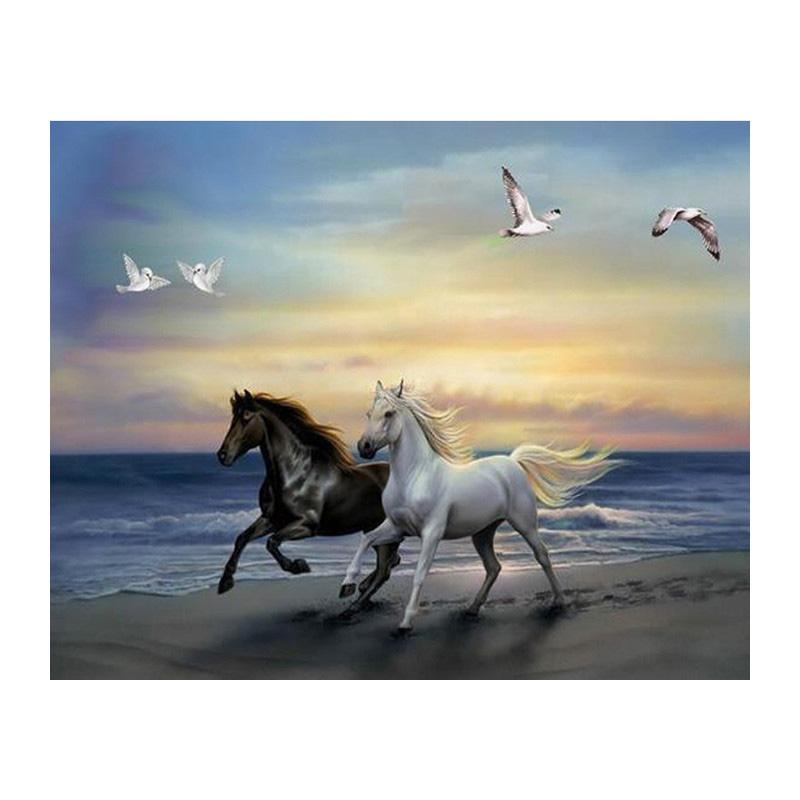 

Diamond Painting Cross Stitch Needlework Embroidery Animal Black And White Horses Dimond Mosaic WZ