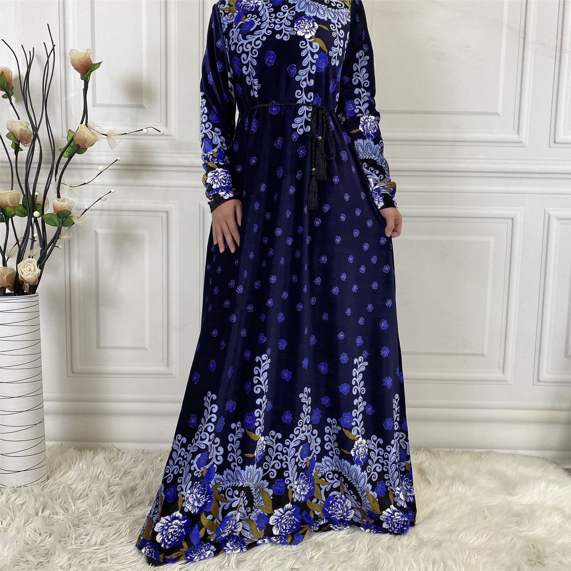 

Elegant Veet Dress Muslim Women Abayas Eid Turkey Kaftan Jubah Long Robe Hijab Vestidos Mujer Islamic Clothing Arabic Mulsuman