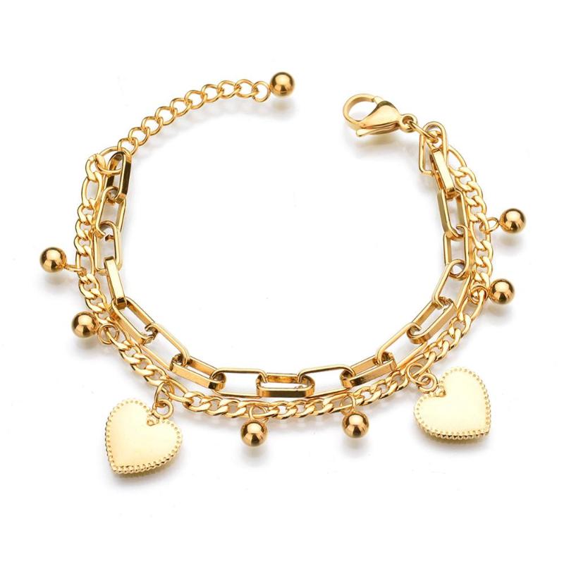 

High Quality Love Heart Charm Bracelet & Bangles Gold Color Stainless Steel Bracelets For Women Jewelry Bijoux Femme 2021