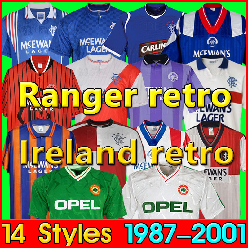 

Glasgow rangers vintage 87 90 92 94 96 97 99 01 Retro jerseys red white blue away Ireland Soccer Shirts football kits Uniforms, Black;yellow