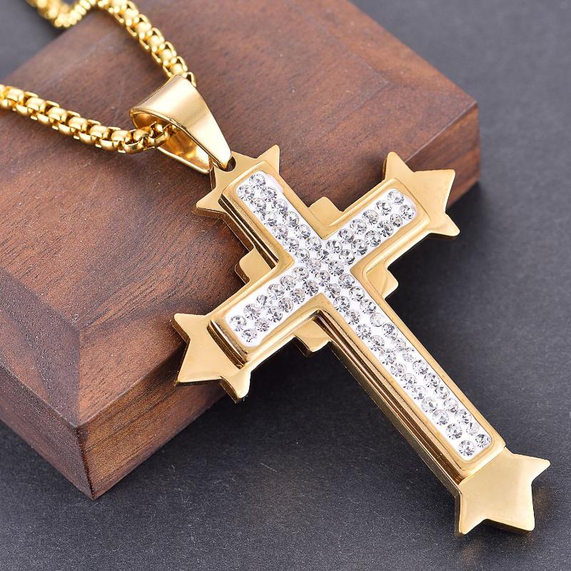 

Pendant Necklaces Fashion Cross Pendants Gold Color Crystal Jesus Necklace Jewelry For Men Women Wholesale