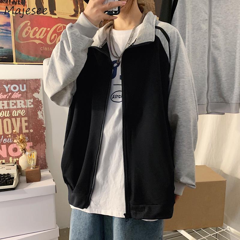 

Men's Jackets Preppy Students Casual Men Loose Couples Fashion Streetwear Zipper Chic Outerwear Korean Cozy Leisure Spring, Black;brown