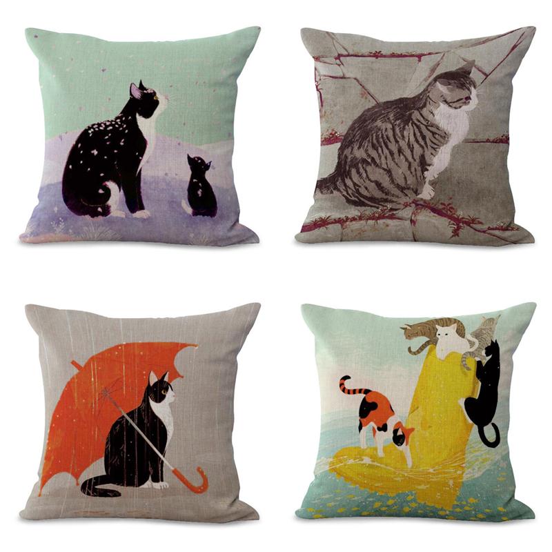 

Cute Lovely Cat Decorative Cushion Cover Cotton Linen Square Throw Pillow 45x45CM Case Home Office Car Sofa Decor Cushion/Decorative