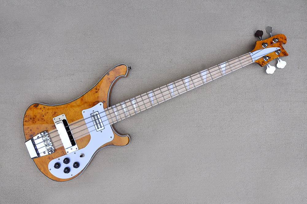 

Factory Custom Natural Wood Color 4-string Electric Bass Guitar with Neck-Thru-Body Burl Maple Veneer Rosewood Fingerboard Chrome Hardwares Offer Customized