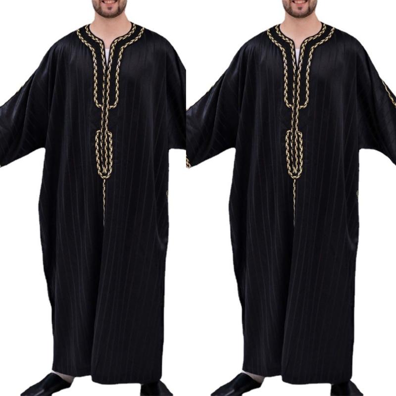 

Ethnic Clothing 2021 Men Islamic Arabic Kaftan Muslim Long Sleeve Loose Abaya Robes Fashion Saudi Arabia Dubai Mens Jubba Thobe