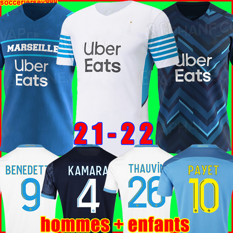 

Marseille soccer jersey Olympique De 21 22 OM 2021 2022 maillot foot CUISANCE THAUVIN BENEDETTO KAMARA PAYET football shirts men + kids kit 999, Kids away