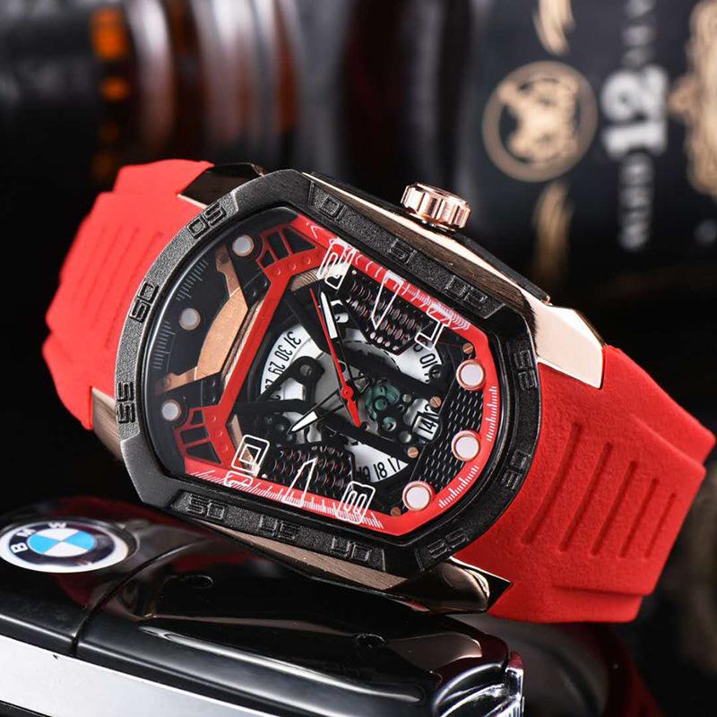 

Multi-Function Timing Watch Men's Phantom Six-Pin Hollow Watches Unique Creative Calendar Silicone Strap Luxury Male Wristwatch Wristwatches