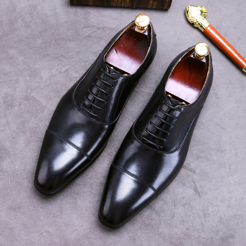 

dress shoes primavera novos sapatos de couro genuÃ­no masculino negÃ³cios casual apontou britÃ¢nico rendas oxfords formal vestido respirÃ¡vel sa, Black