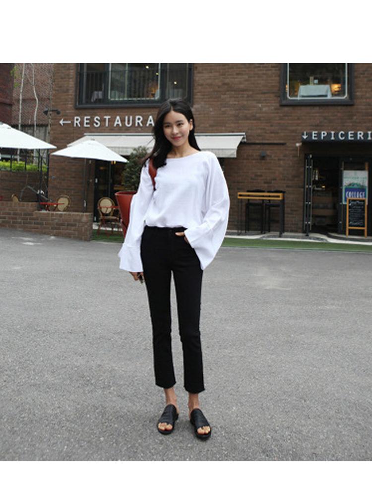 Women&#039;s Jeans White Nine-point Trousers Ins Super- Pants Autumn Small Straight Tube Loose Thin-image-779422456