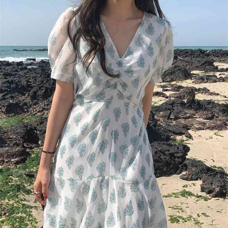Plus Size Summer Girls Boho Party Chiffon Female Vintage Dress long Print Short Sleeve Women Dresses Robe Vestido 210417Z