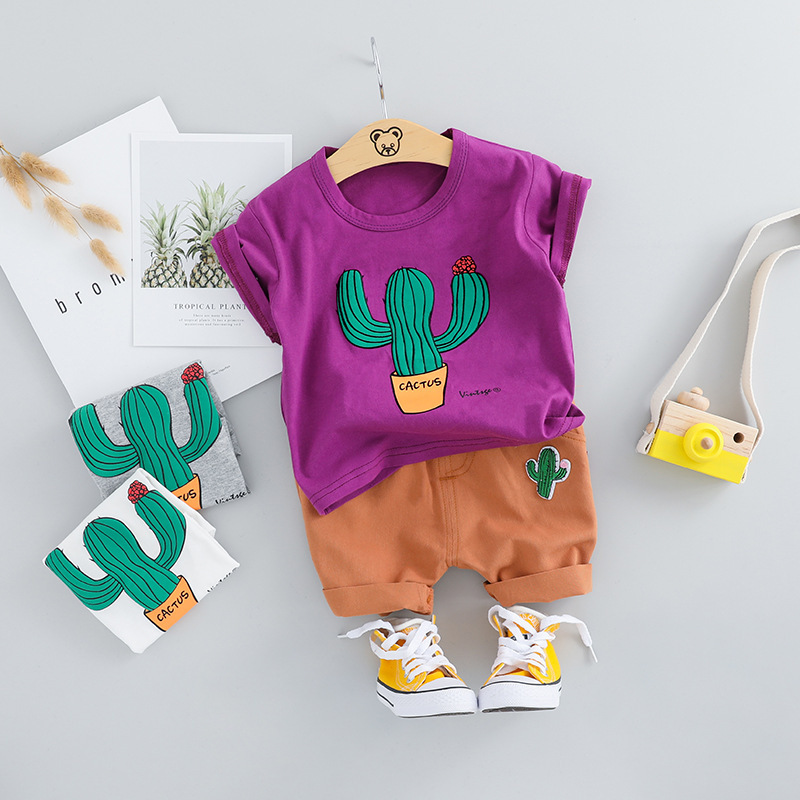 

Summer colorful Toddler Infant Clothing Sets Baby Girls Boy Clothes Suits Cactus T Shirt Shorts Kids Tracksuits Child Casual Wear 541 Y2, Bo xianren purple