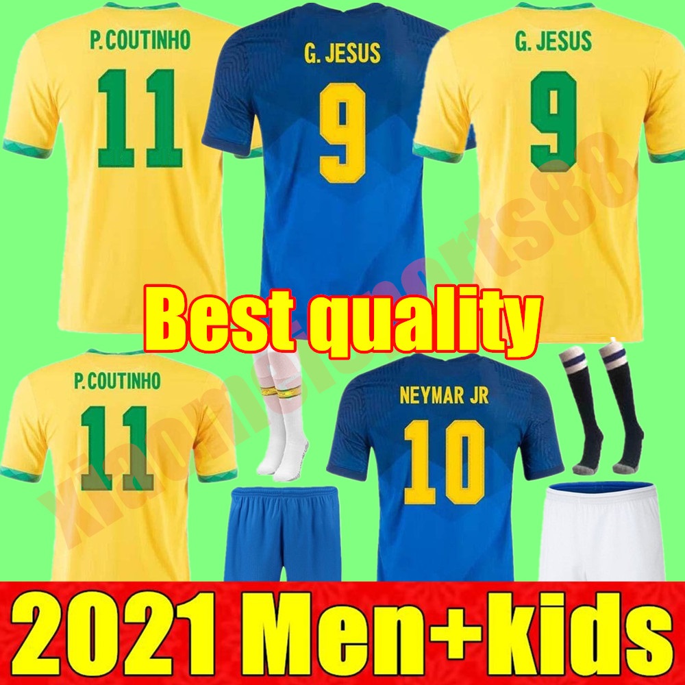 

2021 Men kids kit national team PAQUETA NERES COUTINHO soccer jersey FIRMINO BrAziL JESUS MARCELO PELE child boys maillot de foot football shirt, Kids away+socks