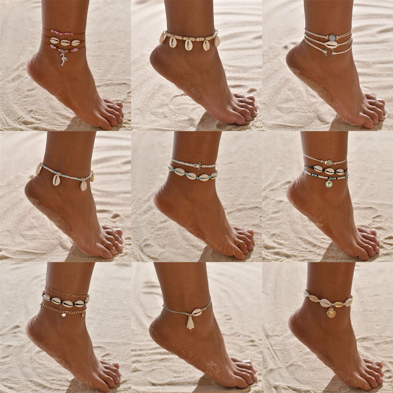 

New Anklet for Women shell sequins Beads Geometric Bracelet Charm Bohemian Ankle Bracelet Boho Foot Summer Jewelry