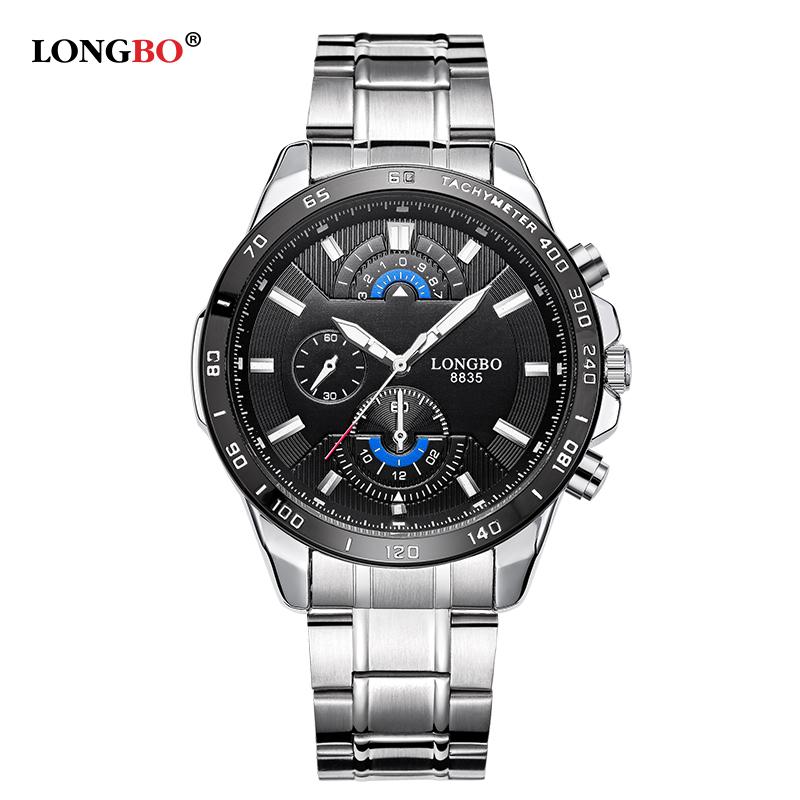 

Wristwatches Longbo Military Sports Men Full Stainless Steel Band Quartz Watches Dial Clock For Male Leisure Watch Relogio Masculino, Black