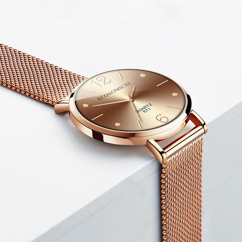 

Wristwatches 2022 Minimalist Watch Women Fashion Ultra Thin Watches Simple Business Stainless Steel Mesh Belt Quartz Gift Clock, E71-wk rose black