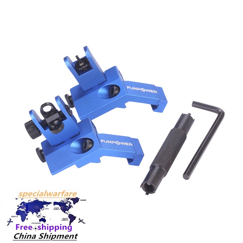 

Blue 45 degree offset flip iron front and rear spare sights