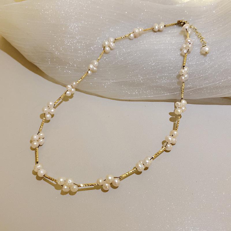 

Chokers Origin Summer Unique Design Freshwater Pearl Flower Beaded Necklace For Women Trendy Gold Color Metal Jewellery