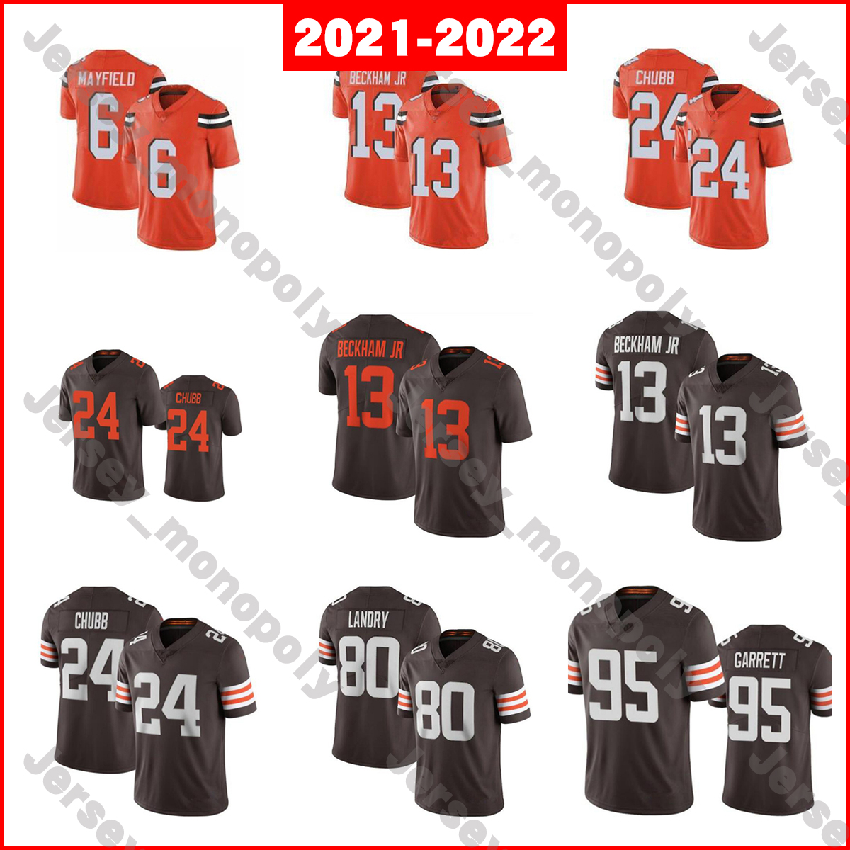 

2021 6 Baker Mayfield 13 Odell Beckham Jr Football Jersey 24 Nick Chubb 80 Jarvis Landry 95 Myles Garrett, As