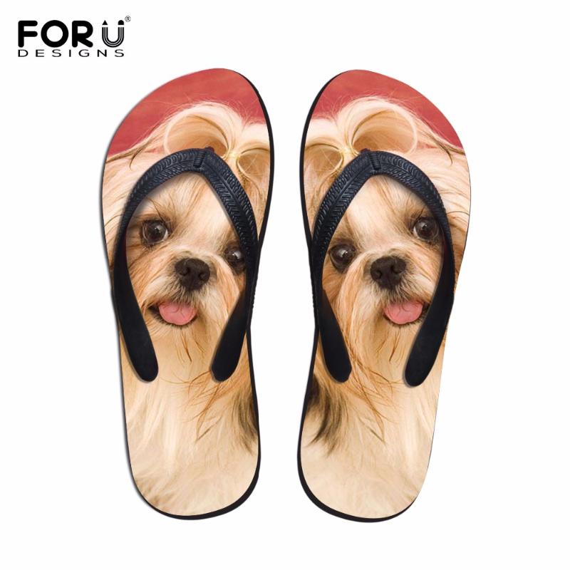 

Slippers FORUDESIGNS Kawaii Yorkshire Women Casual Flip Flops 3D Animal Prints Fashion Summer Flats Beach Shoes For Ladies Rubber Sandals, Black