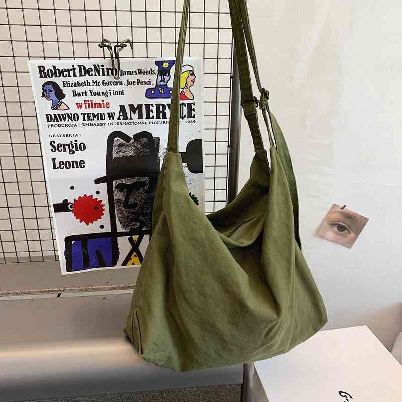 

Fashion washed canvas women's Street leisure Single Shoulder Messenger Bag big bag college style female student Backpack, White