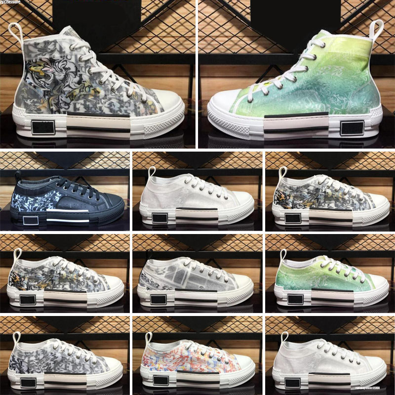 

2021 Designer B23 Oblique Sneaker For Women Men HighTop Print Shoes Technical Leather Clear Canvas Trainers Outdoor With Box, Color 13