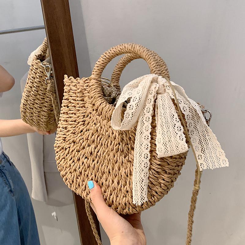 

Evening Bags Women Summer Vacation Beach Straw Bag Retro Fashion Ladies Lace Shoulder Crossbody Small Portable Female Tote Handbag