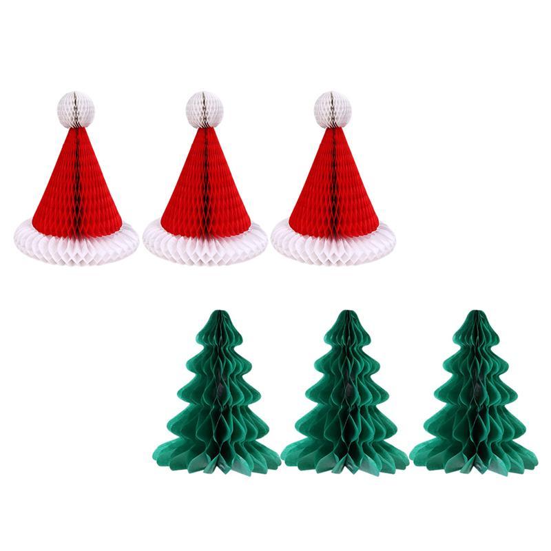 

Christmas Decorations 6Pcs Decoration Honeycomb Paper Hats Tree Ornaments
