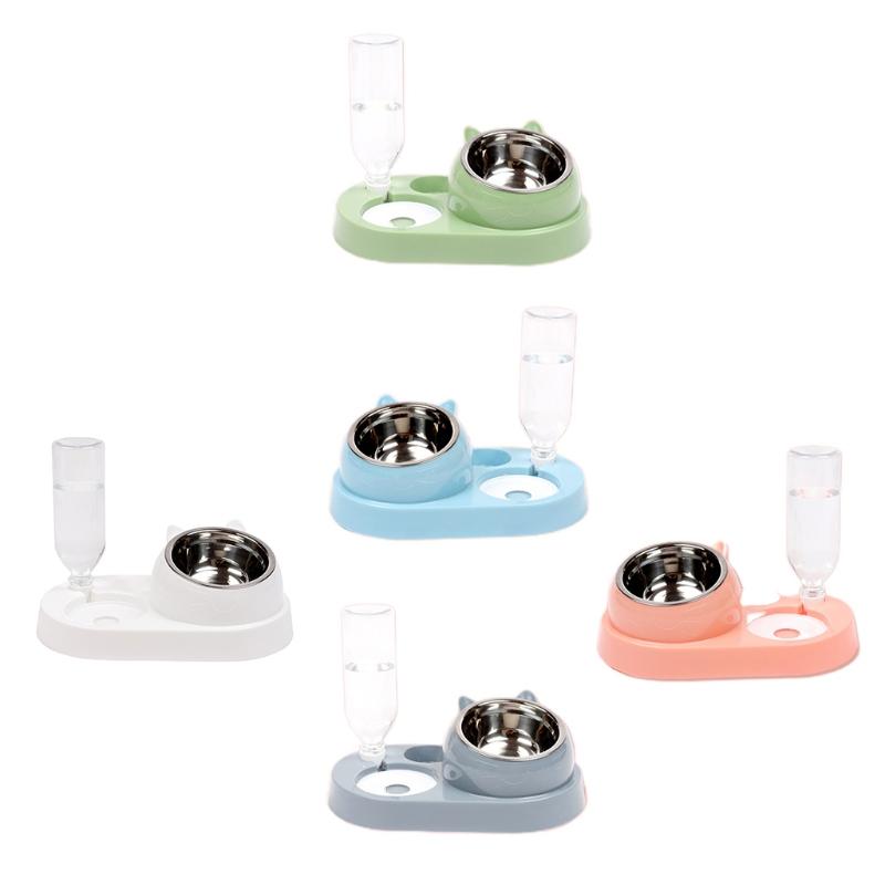

Cat Bowls & Feeders Pet Water And Food Bowl Set 15Â°Tilted With Automatic Waterer Bottle For Small Or Medium Size Dogs