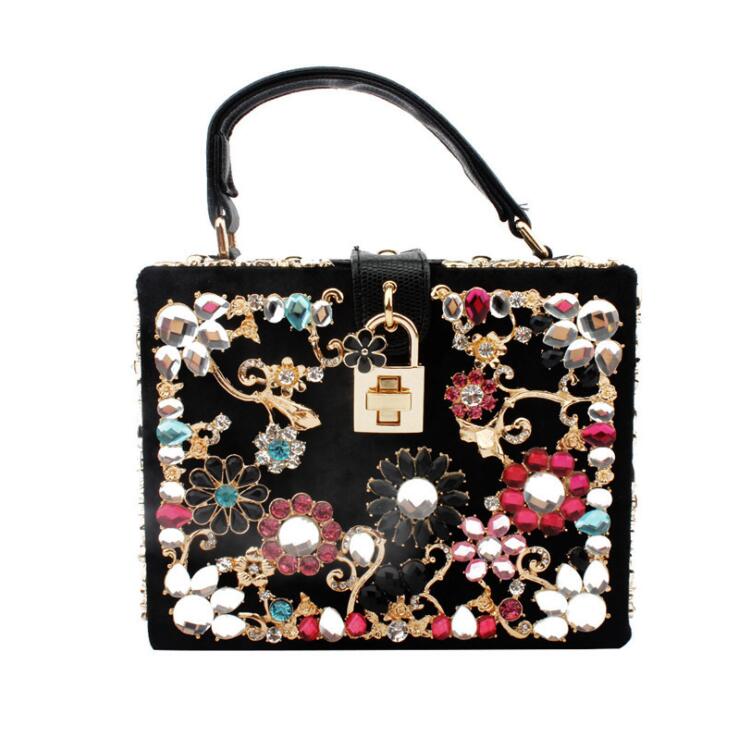 

Factory wholesale women bag high quality fashion handbag with diamonds elegant flannel dinner bags sweet and fresh pearl handbags withs diamondss, Fuchsia(boutique box)