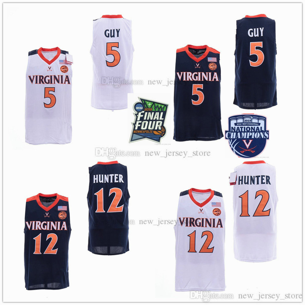 

2019th NCAA Basketball Final Four Virginia Cavaliers #5 Kyle Guy Jersey Stitched Navy Blue White UVA #12 De'Andre Hunter Jerseys, Blue 12