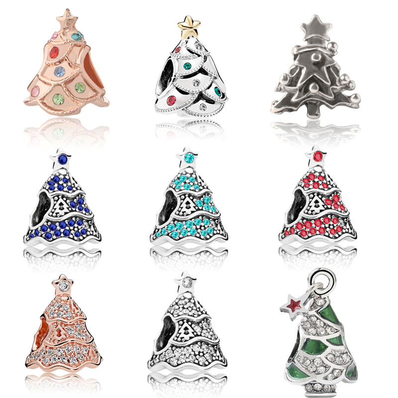 

Silver Rhinestone Christmas Tree Pendant Fit Original Pandora Charms Bracelet Necklace Women Fashion Jewelry Gift