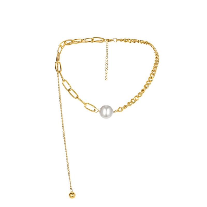 

Fashion Cool Imitation Pearl Choker Necklace Gold Color Stainless Steel Jewelry For Woman Gift Not Fade Wholesale Chokers