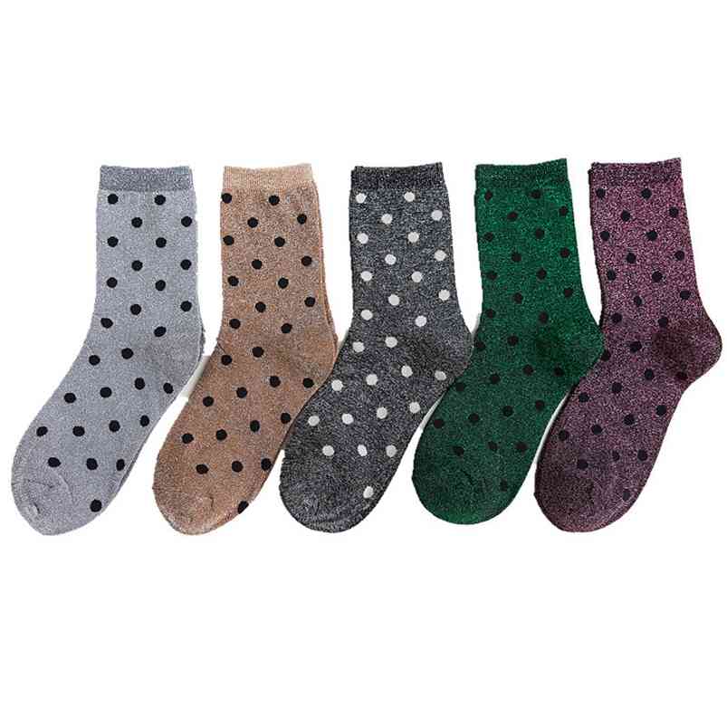 

5Pais/Lot Women Socks Set Fashion Female Shiny Dot Top Glitter Shining Spring Bright Sparkling Printed Designer Mujer Cute Sox 210720, A3