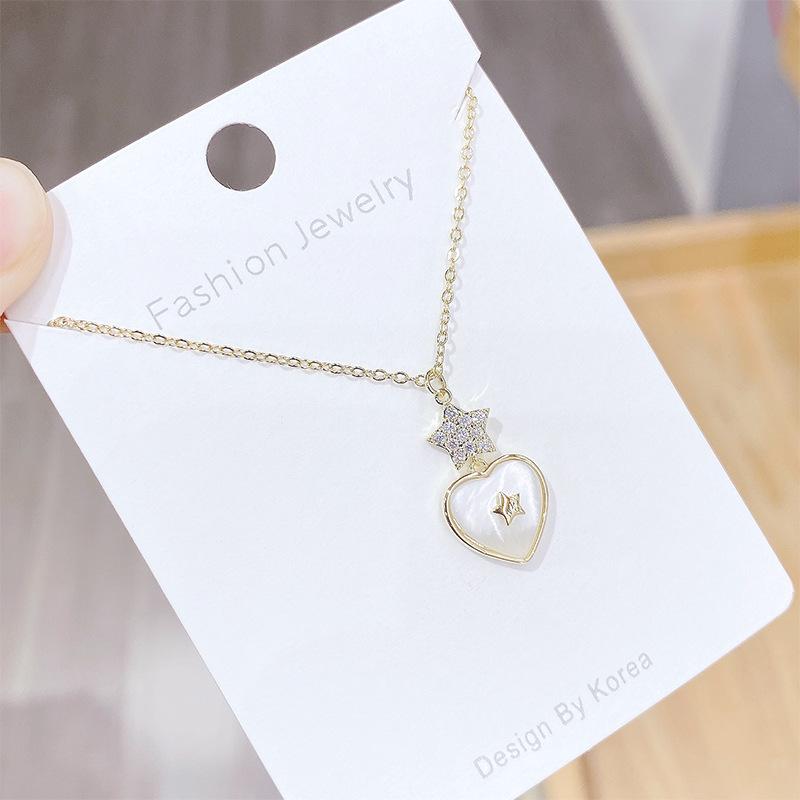 

Chains Shell Peach Heart Necklace Female Clavicle Chain Ins Trendy Simple Temperament Accessories Jewelry, Silver