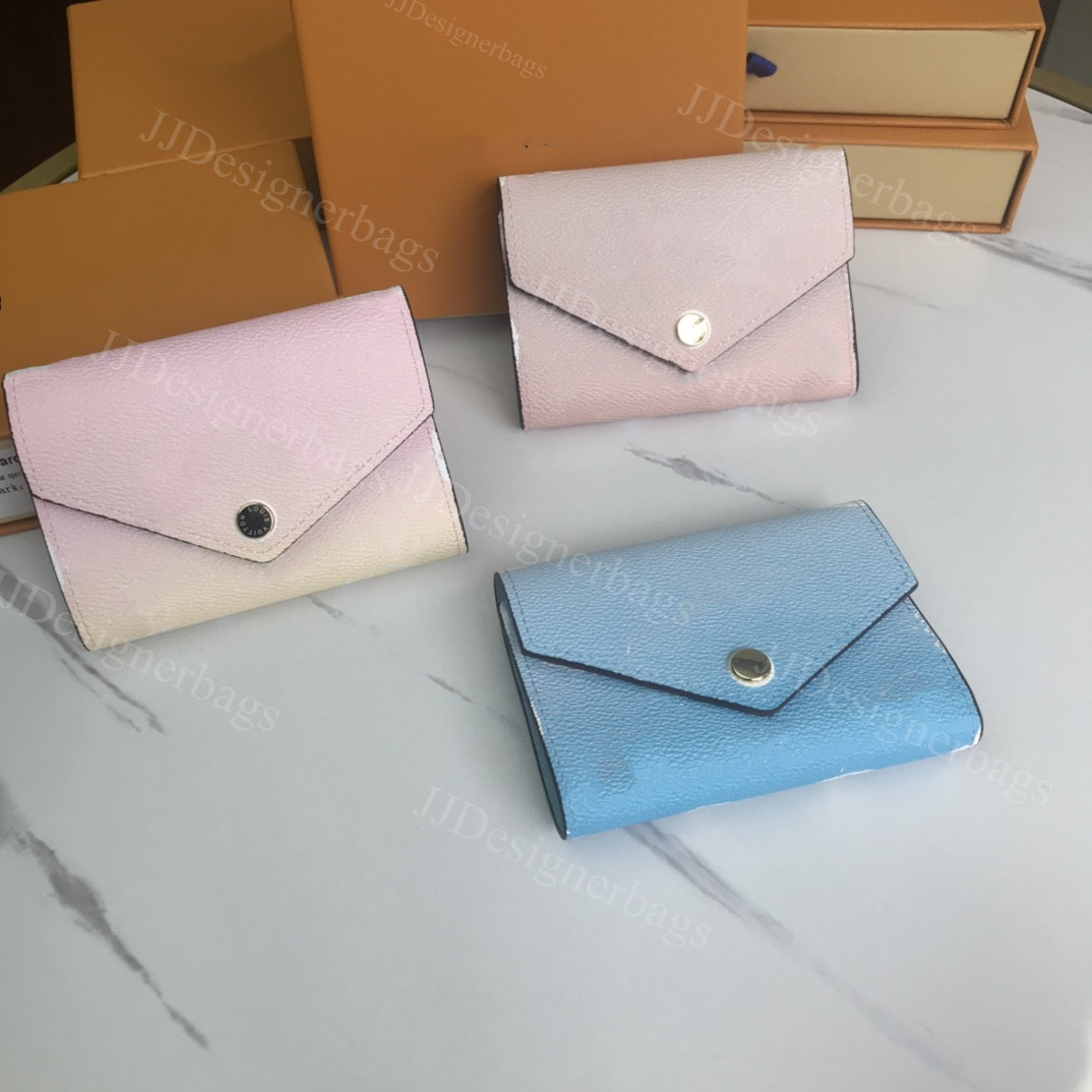 

Wholesale leather wallets for womens men multicolor luxury designer short long wallet Card holder women purse classic zipper pocket Victorine, Blue