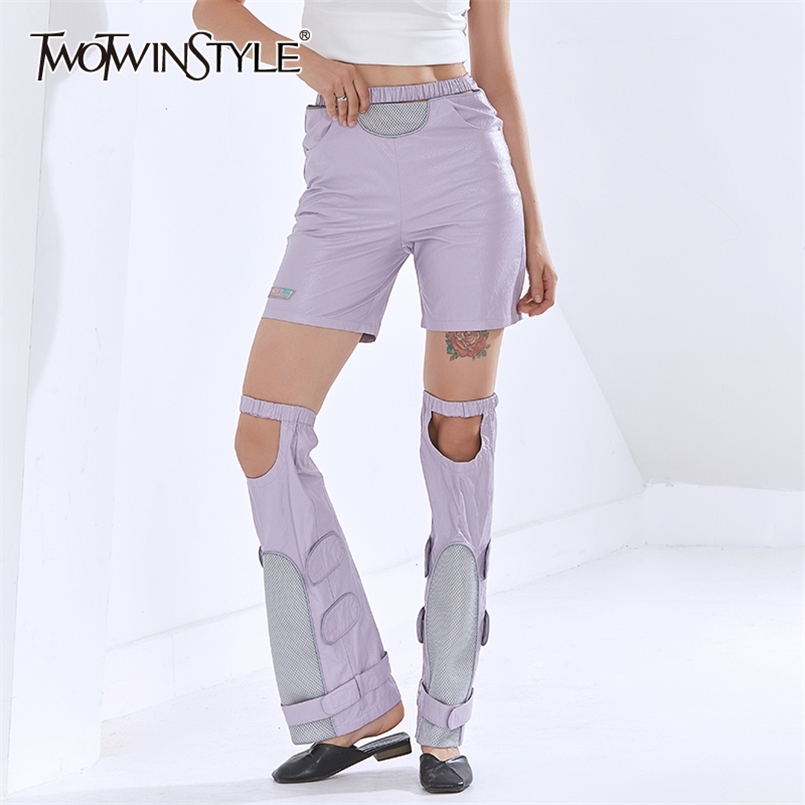 

Streetwear Hollow Out Pants For Women High Waist Casual Patchwork Wide Leg Trouser Female Fashion Clothing Fall 210521, Purple
