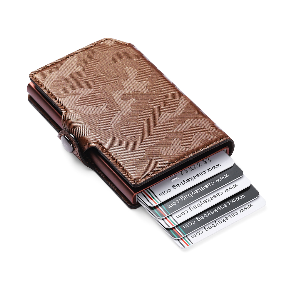 

Saffiano Leather Anti Rfid Wallet Credit Id Card Holder Men Women Business Cardholder Cash Pocket Case Metal Credit, Dark brown