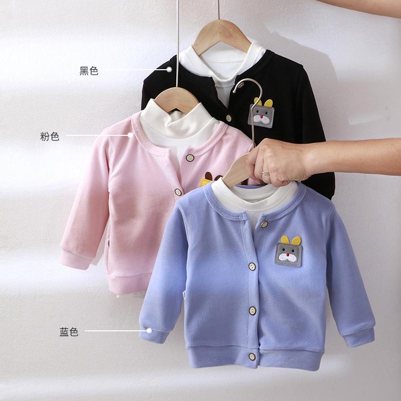 

Jackets Cotton Kids Long Sleeve Boys Girls Baby Solid Color Warm Coat Autumn Winter Children's Casual Brushed Cardigan Trend, P4