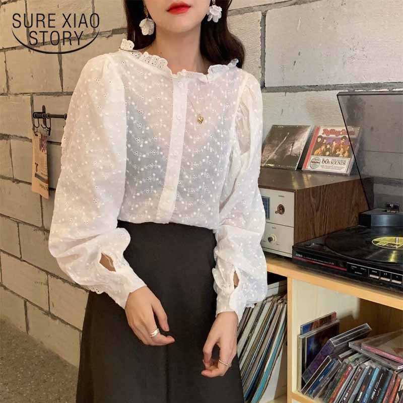 

Chic Women Blouse Vintage Woman Shirts White Tops Blouse Autumn Korean Style Solid Puff Long Sleeve Sweet Blusas 10970 210527